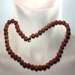 Carved Red Carnelian Beads Necklace.